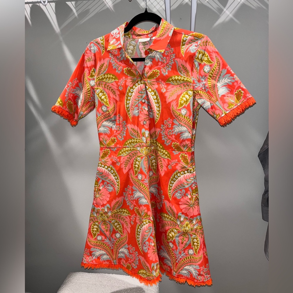 Spartina 449 Ezra River Club Damask orange shirt dress XS